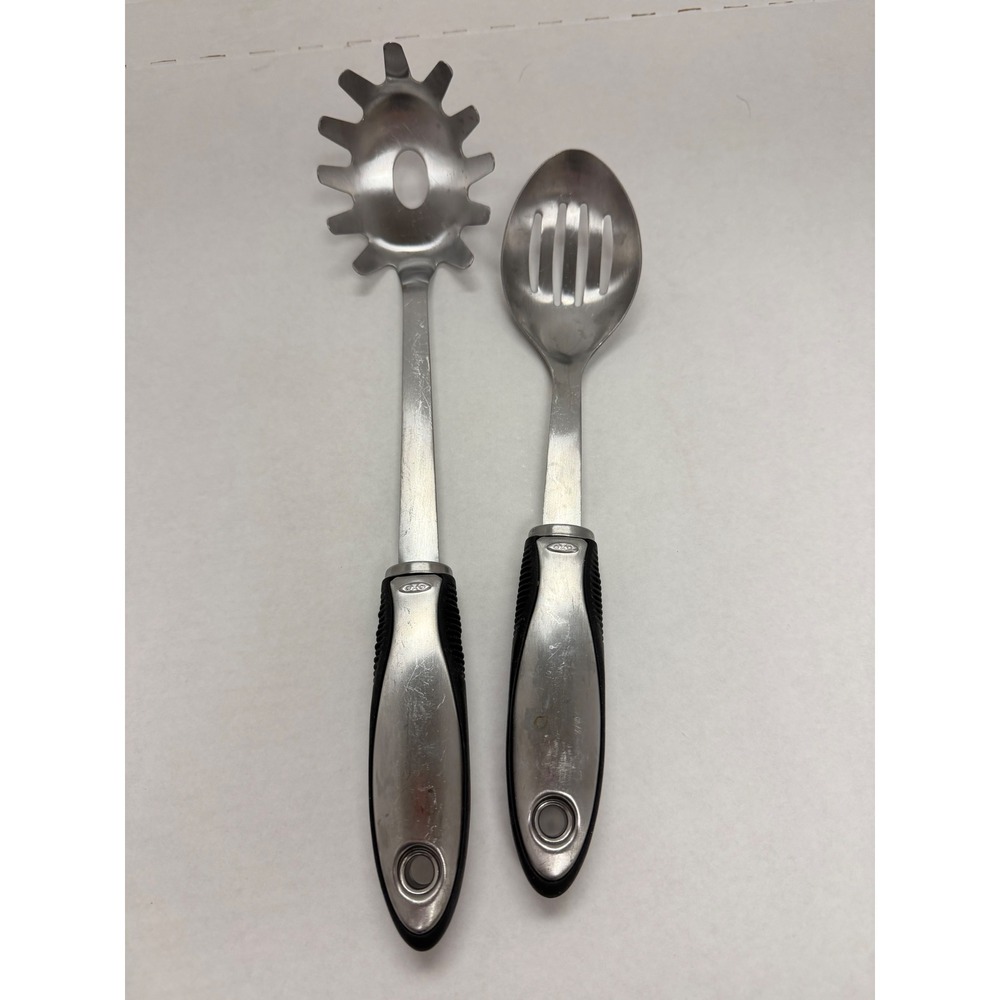 OXO Steel Stainless Pasta Server Slotted Spoon Set Ergonomic Handles PAT.D427044